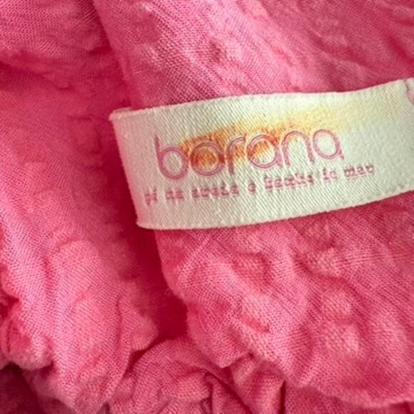 Borana Puff Sleeve Crop Top Back Tie Linen Stretch Pink Women S‎ Coquette - Picture 4 of 6